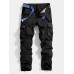 Mens Solid Color Multi Pocket Zipper Fly Mid Waist Casual Pants