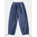 Mens Solid Corduroy Cotton Cargo Style Drawstring Cuff Pants With Pocket