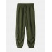 Mens Solid Color Pleated Embroidered Drawstring Waist Casual Jogger Pants
