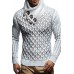 Men's Leather Button Turtleneck Knit Top Pullover