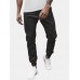 Mens Solid Color Casual Drawstring Pants With Pocket