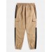 Mens Solid Color Side Patchwork Casual Pants With Pocket